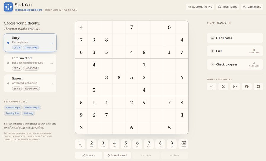 Sudoku screenshot